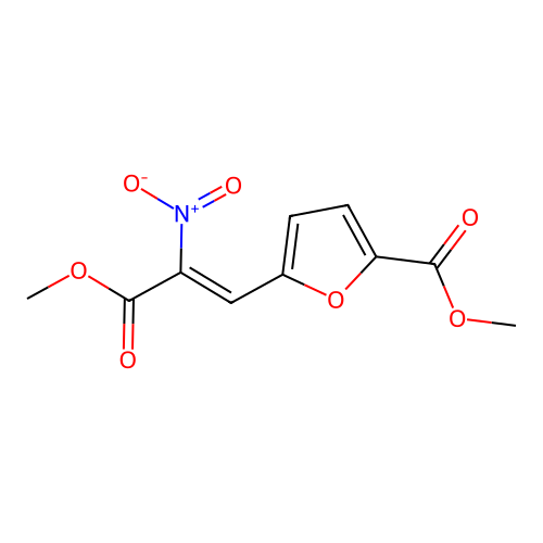 2-Furancarboxylic acid, 5-(3-methoxy-2-nitro-3-oxo-1-propenyl)-, methyl ester structure