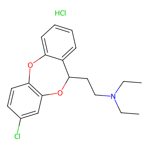 (+-)-8-Chloro-N,N-diethyl-11H-dibenzo(b,e)(1,4)dioxepin-11-ethanamine hydrochloride structure