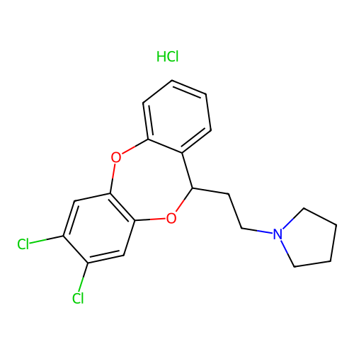 N-Tetramethylene 2-(7,8-dichlorodibenzo(b,e) 1,4-dioxepin-11-yl)ethylamine chlorhydrate structure