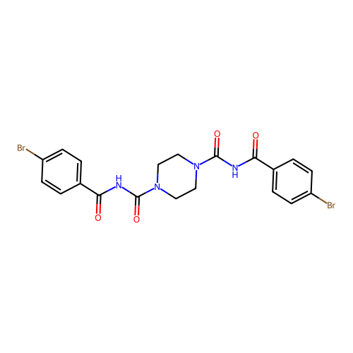 1-N,4-N-bis(4-bromobenzoyl)piperazine-1,4-dicarboxamide structure