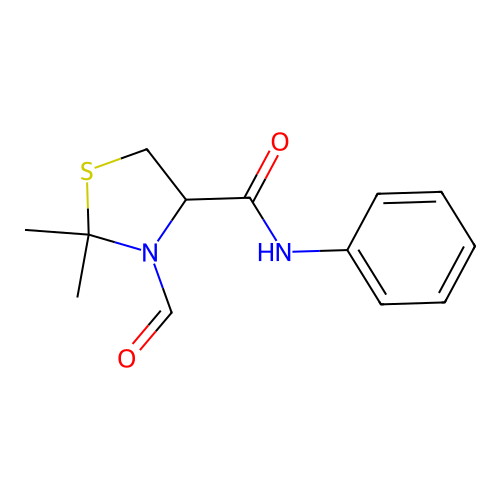 3-formyl-2,2-dimethyl-N-phenyl-1,3-thiazolidine-4-carboxamide structure