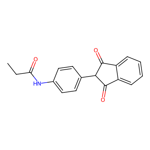 N-[4-(1,3-dioxo-2,3-dihydro-1H-inden-2-yl)phenyl]propanamide structure