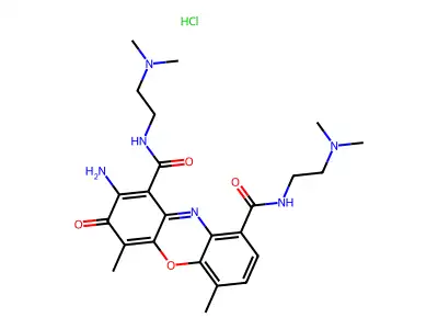 3H-Phenoxazine-1,9-dicarboxamide, 2-amino-N,N'-bis(2-(dimethylamino)ethyl)-4,6-dimethyl-3-oxo-, monohydrochloride structure