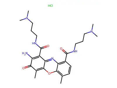3H-Phenoxazine-1,9-dicarboxamide, 2-amino-N,N'-bis(3-(dimethylamino)propyl)-4,6-dimethyl-3-oxo-, monohydrochloride structure