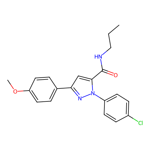 2-(4-chlorophenyl)-5-(4-methoxyphenyl)-N-propyl-pyrazole-3-carboxamide structure