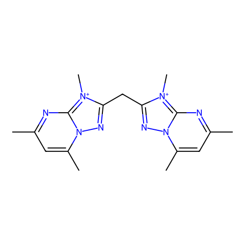 3,5,7-trimethyl-2-[(3,5,7-trimethyl-[1,2,4]triazolo[1,5-a]pyrimidin-8-ium-2-yl)methyl]-[1,2,4]triazolo[1,5-a]pyrimidin-8-ium structure
