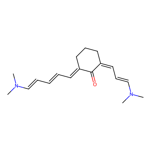 2-[5-(Dimethylamino)-2,4-pentadien-1-ylidene]-6-[3-(dimethylamino)-2-propen-1-ylidene]cyclohexanone structure