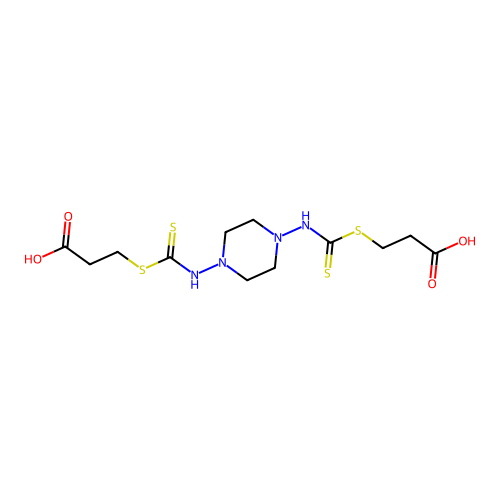 3,3'-[Piperazine-1,4-diylbis(carbamothioylsulfanediyl)]dipropanoic acid structure