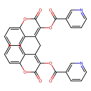 3-Pyridinecarboxylic acid, methylenebis(2-oxo-2H-1-benzopyran-3,4-diyl)ester structure