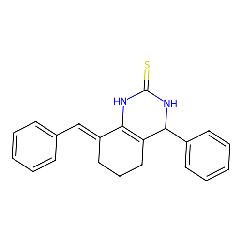 (8E)-8-benzylidene-4-phenyl-1,3,4,5,6,7-hexahydroquinazoline-2-thione structure