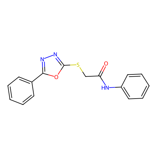 N-Phenyl-2-((5-phenyl-1,3,4-oxadiazol-2-yl)thio)acetamide structure