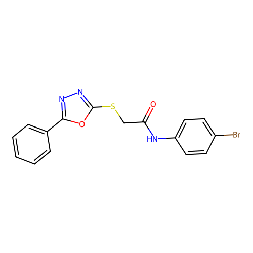 N-(4-bromophenyl)-2-((5-phenyl-1,3,4-oxadiazol-2-yl)thio)acetamide structure