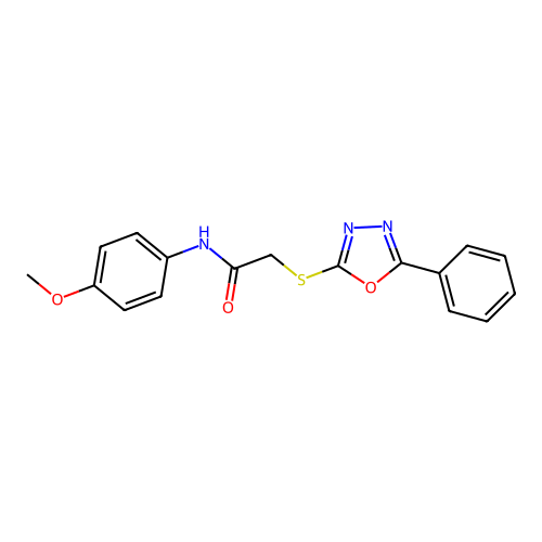 N-(4-methoxyphenyl)-2-((5-phenyl-1,3,4-oxadiazol-2-yl)thio)acetamide structure