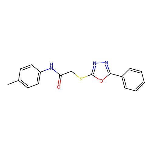 2-((5-Phenyl-1,3,4-oxadiazol-2-yl)thio)-N-(p-tolyl)acetamide structure