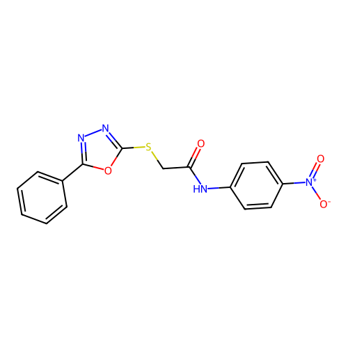 N-(4-nitrophenyl)-2-((5-phenyl-1,3,4-oxadiazol-2-yl)thio)acetamide structure