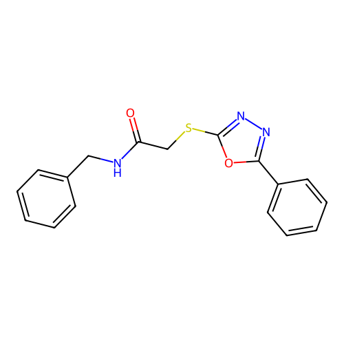 N-benzyl-2-[(5-phenyl-1,3,4-oxadiazol-2-yl)sulfanyl]acetamide structure