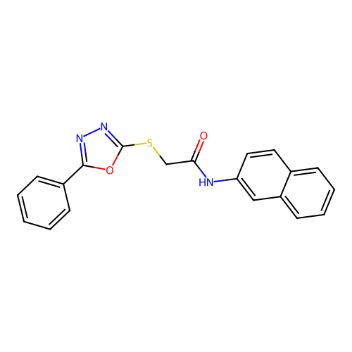 N-naphthalen-2-yl-2-[(5-phenyl-1,3,4-oxadiazol-2-yl)sulfanyl]acetamide structure