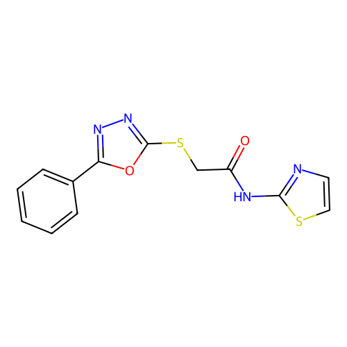 2-[(5-phenyl-1,3,4-oxadiazol-2-yl)sulfanyl]-N-(1,3-thiazol-2-yl)acetamide structure