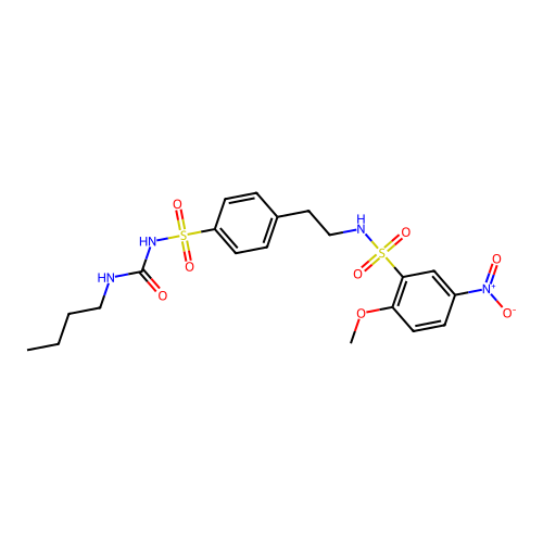 Benzenesulfonamide, N-(2-(4-((((butylamino)carbonyl)amino)sulfonyl)phenyl)ethyl)-2-methoxy-5-nitro- structure