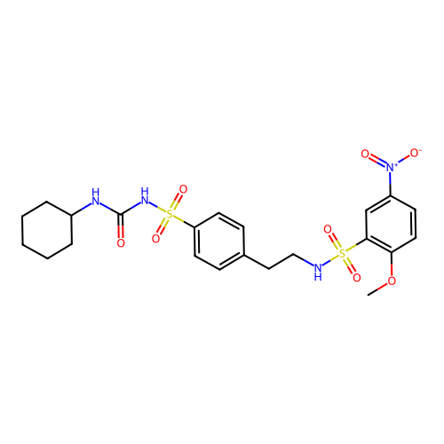 Urea, 1-cyclohexyl-3-((p-(2-(2-methoxy-5-nitrobenzenesulfonamido)ethyl)phenyl)sulfonyl)- structure