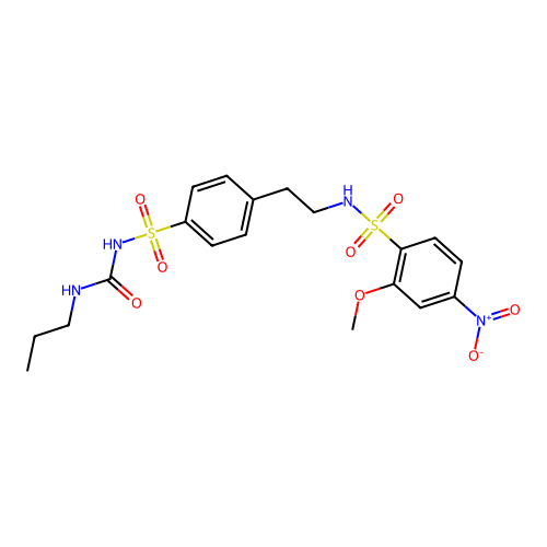Benzenesulfonamide, 2-methoxy-4-nitro-N-(2-(4-((((propylamino)carbonyl)amino)sulfonyl)phenyl)ethyl)- structure