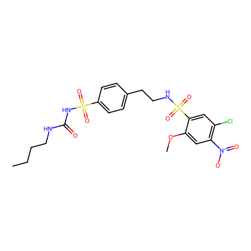 Benzenesulfonamide, N-(2-(4-((((butylamino)carbonyl)amino)sulfonyl)phenyl)ethyl)-5-chloro-2-methoxy-4-nitro- structure