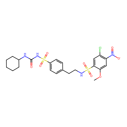 Benzenesulfonamide, 5-chloro-N-(2-(4-((((cyclohexylamino)carbonyl)amino)sulfonyl)phenyl)ethyl)-2-methoxy-4-nitro- structure