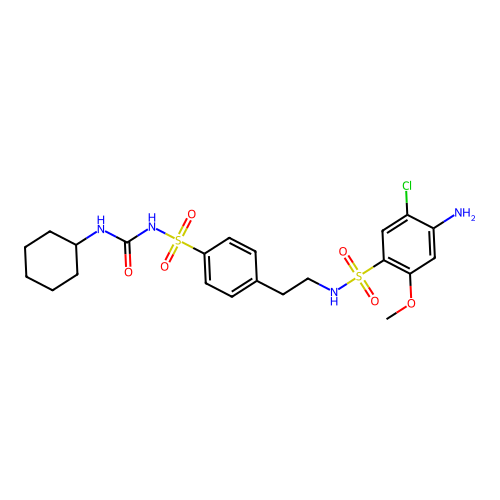 Benzenesulfonamide, 4-amino-5-chloro-N-(2-(4-((((cyclohexylamino)carbonyl)amino)sulfonyl)phenyl)ethyl)-2-methoxy- structure