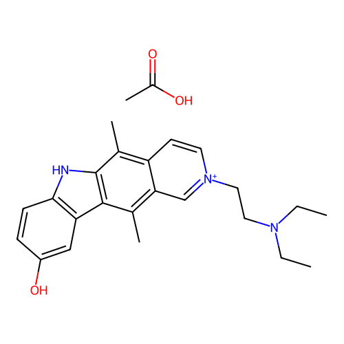 2-(2-(diethylamino)ethyl)-5,11-dimethyl-6H-25-pyrido[4,3-b]carbazol-9-ol acetate structure