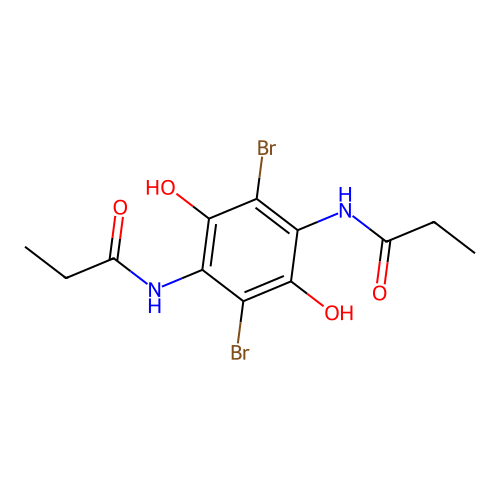 N-[2,5-dibromo-3,6-dihydroxy-4-(propanoylamino)phenyl]propanamide structure