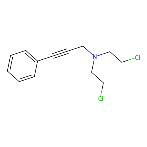 N,N-bis(2-chloroethyl)-3-phenylprop-2-yn-1-amine structure