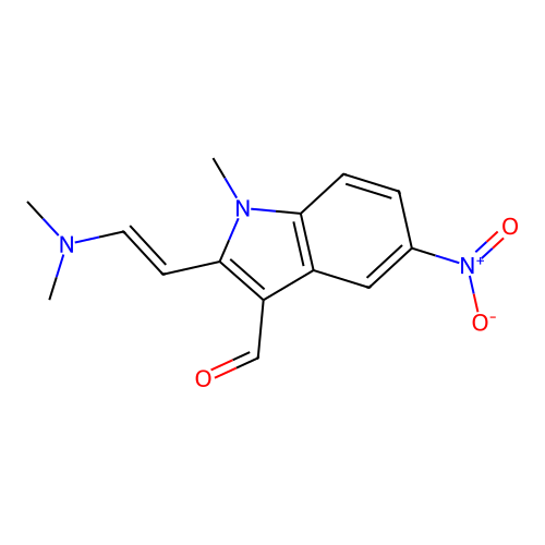 2-((E)-2-(dimethylamino)vinyl)-1-methyl-5-nitro-1H-indole-3-carbaldehyde structure