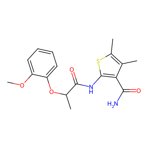 2-{[2-(2-Methoxyphenoxy)propanoyl]amino}-4,5-dimethyl-3-thiophenecarboxamide structure