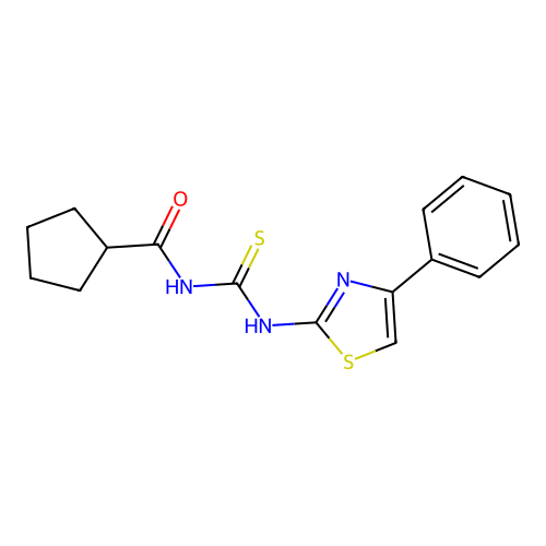 N-[(4-phenyl-1,3-thiazol-2-yl)carbamothioyl]cyclopentanecarboxamide structure