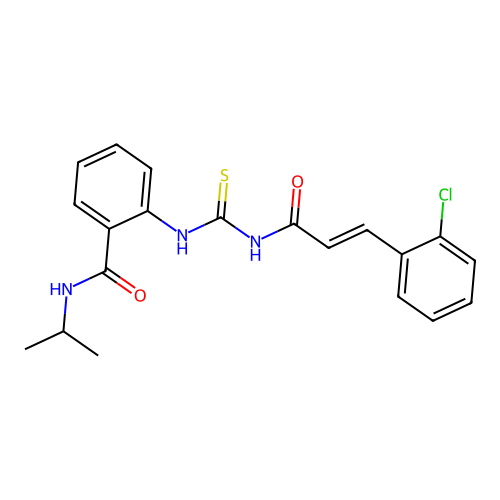 2-[({[3-(2-chlorophenyl)acryloyl]amino}carbothioyl)amino]-N-isopropylbenzamide structure