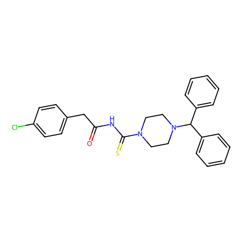 2-(4-chlorophenyl)-N-{[4-(diphenylmethyl)piperazin-1-yl]carbonothioyl}acetamide structure