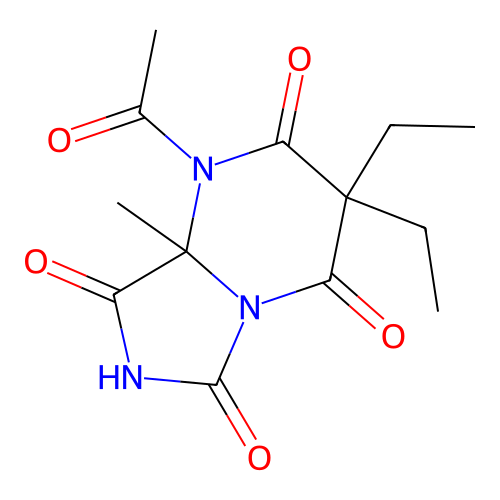 1-Acetyl-3,3-diethyl-8a-methylimidazo[1,5-a]pyrimidine-2,4,6,8-tetrone structure