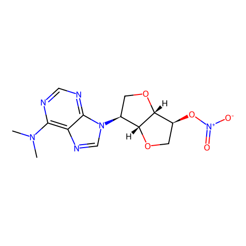 1,4:3,6-Dianhydro-2-deoxy-2-(6-(dimethylamino)-9H-purin-9-yl)-L-iditol 5-nitrate structure