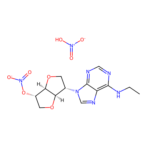 1,4:3,6-Dianhydro-2-deoxy-2-(6-(ethylamino)-9H-purin-9-yl)-L-iditol 5-nitrate mononitrate structure