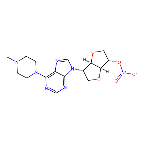 1,4:3,6-Dianhydro-2-deoxy-2-(6-(4-methyl-1-piperazinyl)-9H-purin-9-yl)-L-iditol 5-nitrate structure
