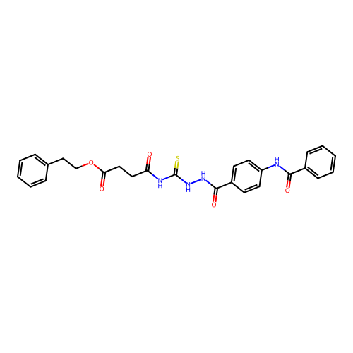 2-phenylethyl 4-[({2-[4-(benzoylamino)benzoyl]hydrazino}carbonothioyl)amino]-4-oxobutanoate structure