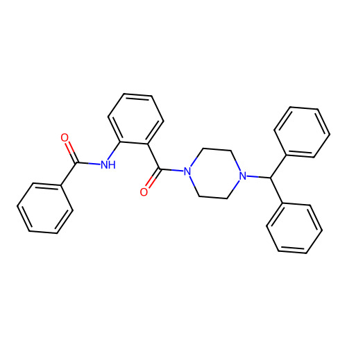 N-[2-(4-benzhydrylpiperazine-1-carbonyl)phenyl]benzamide structure