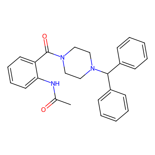 N-(2-(4-benzhydrylpiperazine-1-carbonyl)phenyl)acetamide structure