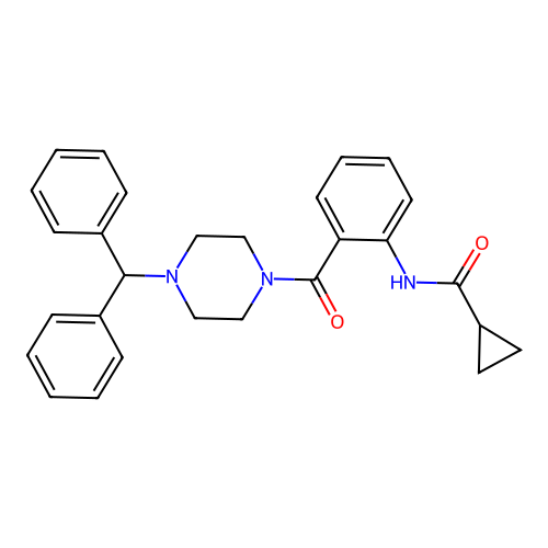 N-[2-(4-benzhydrylpiperazine-1-carbonyl)phenyl]cyclopropanecarboxamide structure