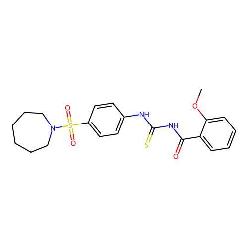 N-({[4-(1-azepanylsulfonyl)phenyl]amino}carbonothioyl)-2-methoxybenzamide structure