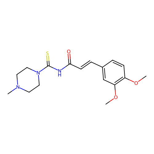 3-(3,4-dimethoxyphenyl)-N-[(4-methyl-1-piperazinyl)carbothioyl]acrylamide structure