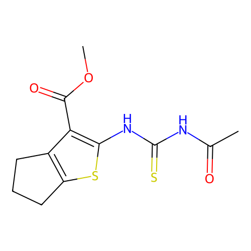 methyl 2-{[(acetylamino)carbonothioyl]amino}-5,6-dihydro-4H-cyclopenta[b]thiophene-3-carboxylate structure