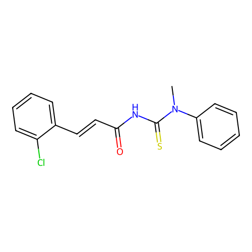 (2E)-3-(2-chlorophenyl)-N-[methyl(phenyl)carbamothioyl]prop-2-enamide structure