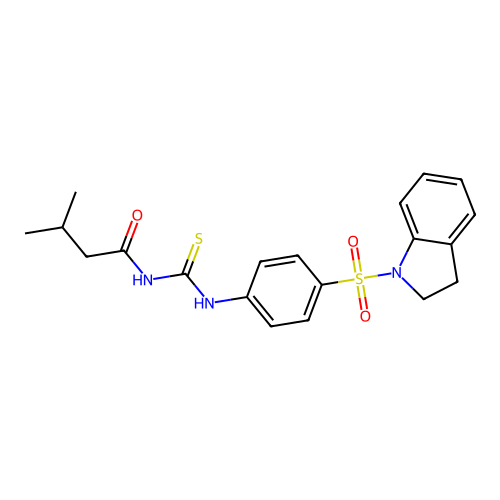 N-[[4-(2,3-dihydroindol-1-ylsulfonyl)phenyl]carbamothioyl]-3-methylbutanamide structure