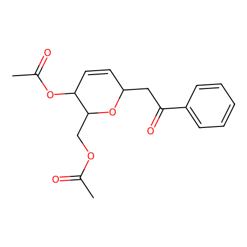 (3-acetyloxy-6-phenacyl-3,6-dihydro-2H-pyran-2-yl)methyl acetate structure